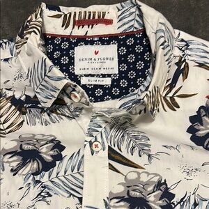 Denim & Flower White and Blue Casual Button Down Shirt